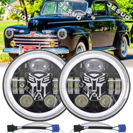 JESUO Pair For Ford Deluxe 1939-1951 7" Inch Round LED Headlights Lamp Housing New