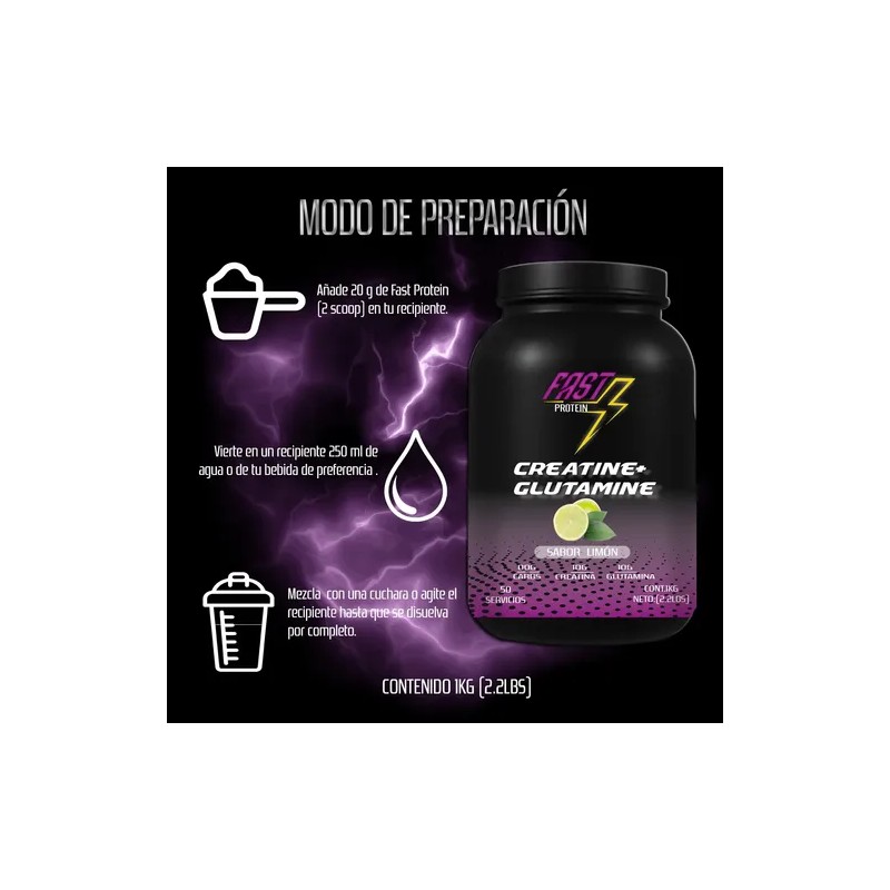 Creatina + Glutamina Fast Protein 1kg 50 Servicios Suplement