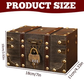 WANDGU Vintage Wooden Treasure Chest with Combination Lock, Small Pirate Treasure Chest, Jewellery Box with Lid, Treasure Chest Children's Birthday, Money Box with Lock, Gift (Grey)