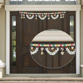 Artificial Toran Wall Door Hanging Square Bandanwar Beads with Tassel Christmas Decoration Indoor for Indian New Year Festival Entrance Temple Living Room Home Decor (Size-38 x 5 Inches
