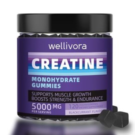 WELLIVORA Creatine Monohydrate Gummy - 5000mg per Serving, 120 Count - Supports Muscle Strength, Endurance, and Energy - Delicious Blackcurrant Flavor - Gluten-Free, Vegan-Friendly