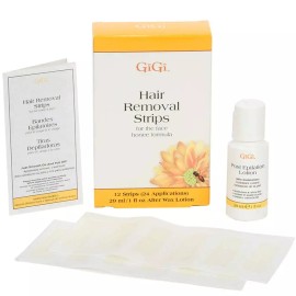 GiGi 제모를 위한 GiGi 왁스 스트립 ？ 가정용 키트에서 에필레이션 후 로션을 사용하는 여성용 페이셜 12가지 GiGi Wax Strips for Hair Removal, 12-Count Facial Epilator Kit for Women with After-Epilation Lotion for Home Use