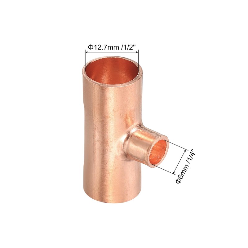 uxcell 1/2" x 1/4" x 1/2" 15Pcs Copper Reducing Tee