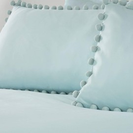 Sleepdown Pom Duck Egg Luxury Easy Care Plain Duvet Cover Quilt Bedding Set with Pillowcases-Double (200cm x 200cm), Polyester, Duckegg