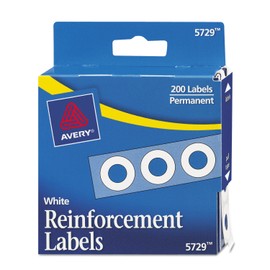 Dispenser Pack Hole Reinforcements, 0.25" Dia, White, 200/Pack, (5729)