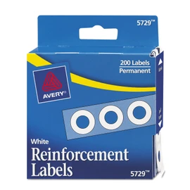 Dispenser Pack Hole Reinforcements, 0.25" Dia, White, 200/Pack, (5729)