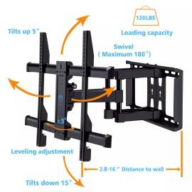 PERLESMITH TV Wall Mount Bracket Full Motion Dual Articulating Arm for most 37-70" Flat