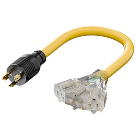 Nema L5-30P to 3 * 5-20R Adapter, Lock in 30A Generator Male to 3X Household Female Adapter Cord, Generator to 15A/20A 125V Comb Adapter 1.5FT 10AWG