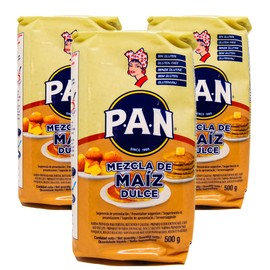 Harina Pan (sweet) Red 500g (Pack 3) / Sweet Yellow Corn Flour, Gluten Free Maize Flour for Arepas, Pre-Cooked Corn Flour for Baking