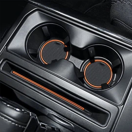 SENSHINE for Ford F150 Accessories 2021 2022 2023 2024 Non-Slip Anti Dust Cup Holder Insert Center Console Liner Trim Door Packet Mats Premium Custom Interior 40-pc Set (Bucket SuperCrew)(Orange Trim)