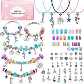 LauCentral Pack of 73 Charm Bracelet Kit, Jewellery Crafts, Girls Bracelets, DIY Toy for Children, Birthday, Christmas, Easter Gifts, Gifts 4 5 6 7 8 9 10 11 12 13 Years