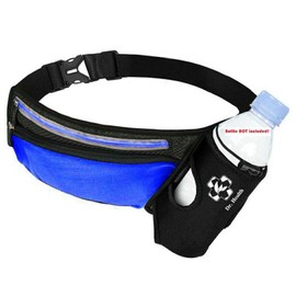 Running Belt Sport Waist Pack/Pouch w/ Water Bottle Holder Hydration Fanny Pack Reflective Stripes Cellphone Storage Earphone hole for Dog walker Hiking Travel Adjustable Women/Men (BLACK/Royal Blue)