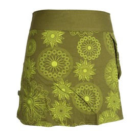 Vishes - Alternative Clothing - Women's Wrap Skirt Printed Embroidered Flowers Mandala Belt Bag, olive