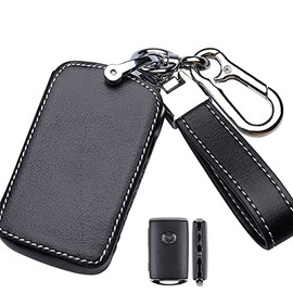 SANRILY 3/4 Button Leather Key Fob Cover for Mazda 3(Hatchback) 2020 2021 CX-5 CX-30 CX-12 Keyless Full Protector Smart Key Case Shell with Keychain Black