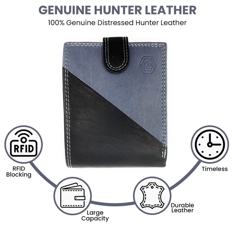 MOIRENTO®, Grey Black Wallet, RFID Blocking, Real Leather Mens, with
