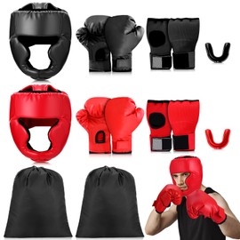 Relaxweex 14 Pcs Boxing Equipment Set for Beginners 2 Pair of Boxing Gloves Headgears Sport Mouths Guards Gel Hand Wraps and Bags Taekwondo Sparring Gear Gifts for Adults Beginners Training Equipment
