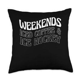 Iced Coffee Cold Coffee Design Weekends Coffee & Ice Hockey Throw Pillow, 18x18, Multicolor