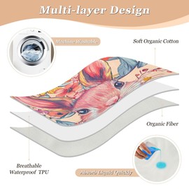 Extra Large Resuable Toddler Mattress Pads Highly Absorbent Toddler Bed Pee Pads Cute Cool Pad Liner for Kids Bedwetting 52x34in Bunny Rabbit Ears Floral Leaves Easter