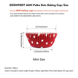 Eoonfirst Rainbow Mini Polka Dots Cupcake Liners 300 Pcs, No Smell, Food Grade & Grease-Proof Baking Cups Paper