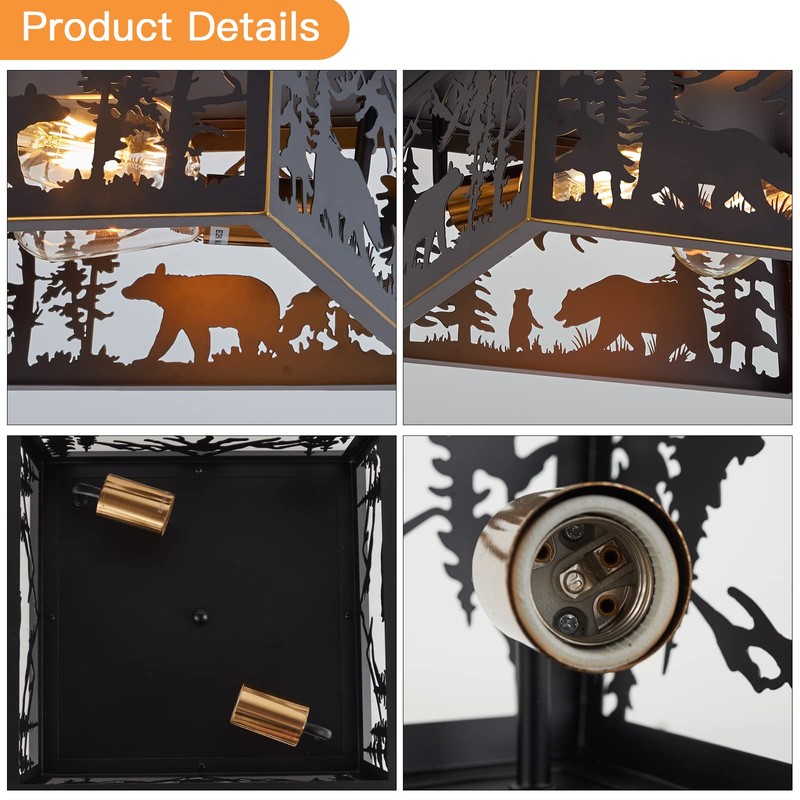 MLGB Rustic Bear Flush Mount Ceiling Light Fixture, Farmhouse Vintage
