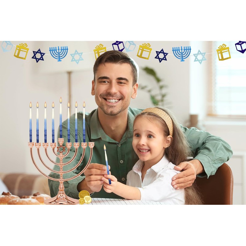 The Dreidel Company Dripless Premium Tapered Hand Decorated Multi Blue