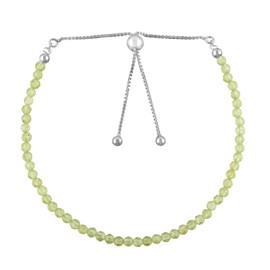 Natural Peridot Gemstone Beads Bolo Bracelet, Adjustable Slider Chain, Energy Stones, Chakra Healing Crystals, Silver Plated, Gift for Women, Birthstone, Gemstones Jewelry,10 inch