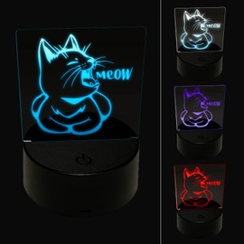 Sniggle Sloth Sleepy Kitty Yawning Meow 3D Illusion LED Night Light Sign Nightstand Desk Lamp