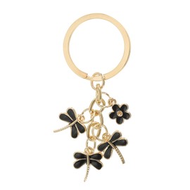 PATIKIL Flower Keychains, Enameled Keychain Cute Flower Dragonfly Pendant Keyring Purse Bag Accessories Car Ring Pendant for Handbag Keys, Black