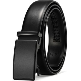 MILORDE Mens Belt, Ratchet Dress Belt, Handmade, Premium Leather for Casual Golf Dress Pants Shirts, Trim to Fit (28" to 34",Black - M824,105)