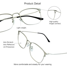 VisionGlobal Blue Light Blocking Glasses for Computer Reading or Gaming, UV 400 Anti Glare Lenses Help Reduce Eye Strain and Fatigue, Men and Women Frame (3147_Silver(c3), x2.50 Magnification)