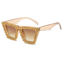 Xpectrum Sparkly Diamond Sunglasses Bling Square Frame Festival Disco Rhinestone Accessories (Gold, 75)
