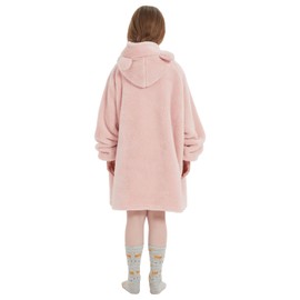Garselay Sudadera Cobija con Capucha - Sudadera Cobija Oversize, Cálida y Acogedora Manta para niños y niñas, sudadera gigante y bolsillo enorme, Adecuado para niños y niñas（Rosa claro）