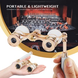 Aomekie Opera Glasses Binoculars 3X25 Theater Glasses Lorgnette Mini Binocular Compact with Handle for Adults Kids Women in Musical Concert（White）