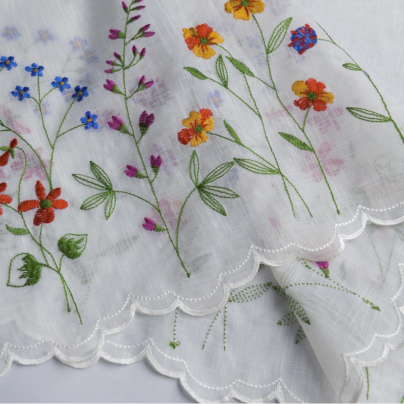 yurlisa KFL027 Sheer Embroidery Pastoral Style Cafe Curtain Kitchen Curtain