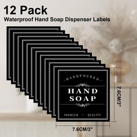 Bathroom Labels for Bottles 12 PCS Waterproof Minimalist Organization Removable Labels for Kitchen Hand Soap Dish Soap Body Wash(Black)