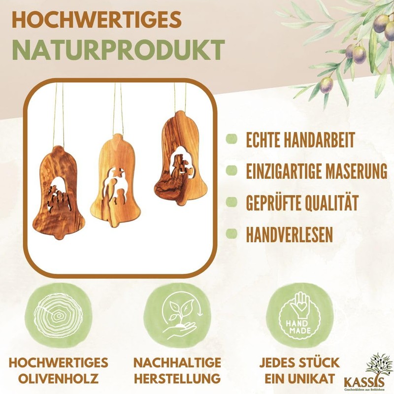 KASSIS Geschenkartikel Olive Wood Christmas Decoration Tree Decorations Set of