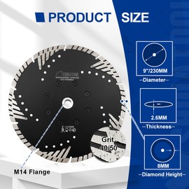 SHDIATOOL Diamond Cutting Disc 230 mm with Turbo Beveled Protective Teeth for Concrete Brick Tile Granite Marble Masonry