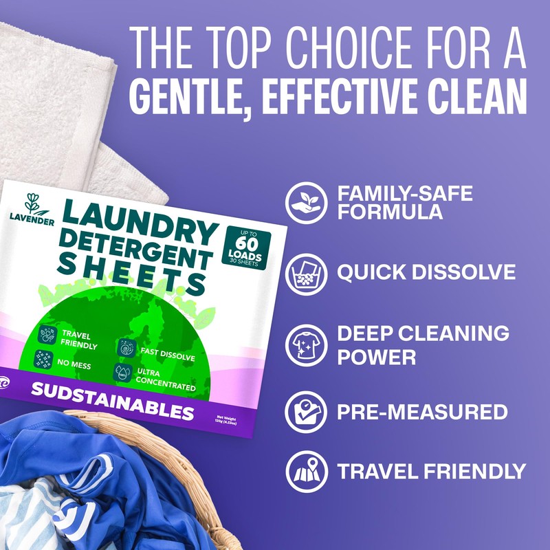 Sudstainables Laundry Detergent Sheets 60 Loads – Dissolvable Laundry Sheet