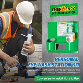 Frifreego Eye Wash Station Portable Eye Wash Kit for First Aid, Emergency Eye Wash Station with two Bottles of 16 Ounce, Wall Mount Eyewash kit with MIRROR & EMERGENCY sign, Personal Use, No Liquid