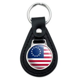 GRAPHICS & MORE Black Leather Betsy Ross 1776 American Flag Keychain