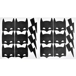 Superhero Reusable Wall Decal - Black (20 Pcs) | Black Masks Wall Decal | Superhero Wall Stickers | Lightning bolt wall decal stickers | Superhero decals for walls | Superhero Wall Art
