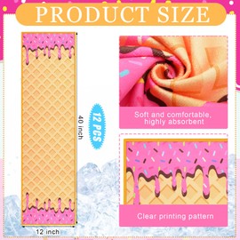 Peryiter 12 Pcs Ice Cream Baseball Drip Cooling Towel 40" x 12" Microfiber Soft Lightweight Sport Cooling Towel for Baseball Team Gifts Events Yoga Running Gym Camping(Pink,40 x 12 Inch)