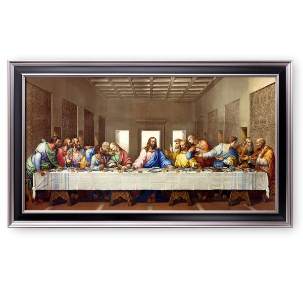 The Last Supper by Leonardo Da Vinci The World Classic Art Reproductions,Giclee Prints Framed WallArt for Home Decor,Image Size:30x16 inches,Black Sliver Edge Framed Size:33.6x19.6 inchs