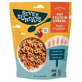 Seven Sundays Oat Protein Cereal, Maple Cinnamon, 8 Oz Bag, Gluten Free, 5g Upcycled Protein, 0g Refined Sugar, Crunchy Sweet Snack