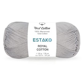 Estako Royal Cotton 100% algodón mercerizado Giza, suave, súper fino 1 para ganchillo y tejer 1.7 onzas (50 g) / 137 años (125 m) (gris claro)