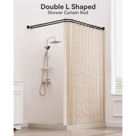 Crkmire Double L Shaped Shower Curtain Rod, [23.6"-53"] x [23.6"-53"] Adjustable Dual Corner Shower Rail for 90 Degree Square Bathroom
