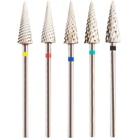 Eyech 5Pcs Tungsten Carbide Nail Drill Bits Set, 3/32" Shank Fine Drill Bit for Acrylic Nails, XC, C, M, F, XF, 5 in 1 Drill Bits for Nail Care, Gel Removal, Cuticle Polishing
