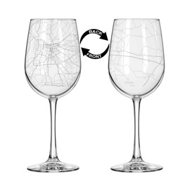 16 oz Tall Stemmed Wine Glass for Red or White Wine Wrap Around City Map Louisville, KY Kentucky