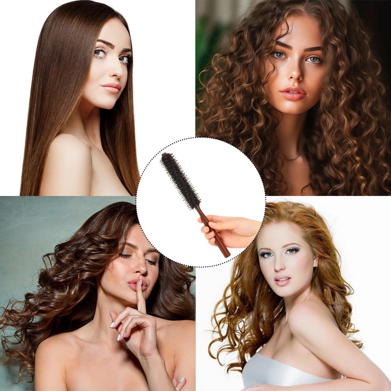 Boar Bristle Hair Brush for Women and Men, Small round