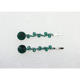 Faship A Pair Of Green Premium Rhinestone Crystal Floral Hair Clips 2 Pcs Pins